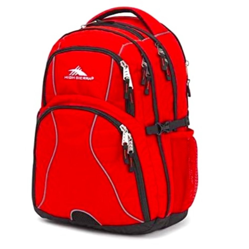 NWT High Sierra Backpack Waterproof School Hike Overnight Travel  Red Gray MINT
